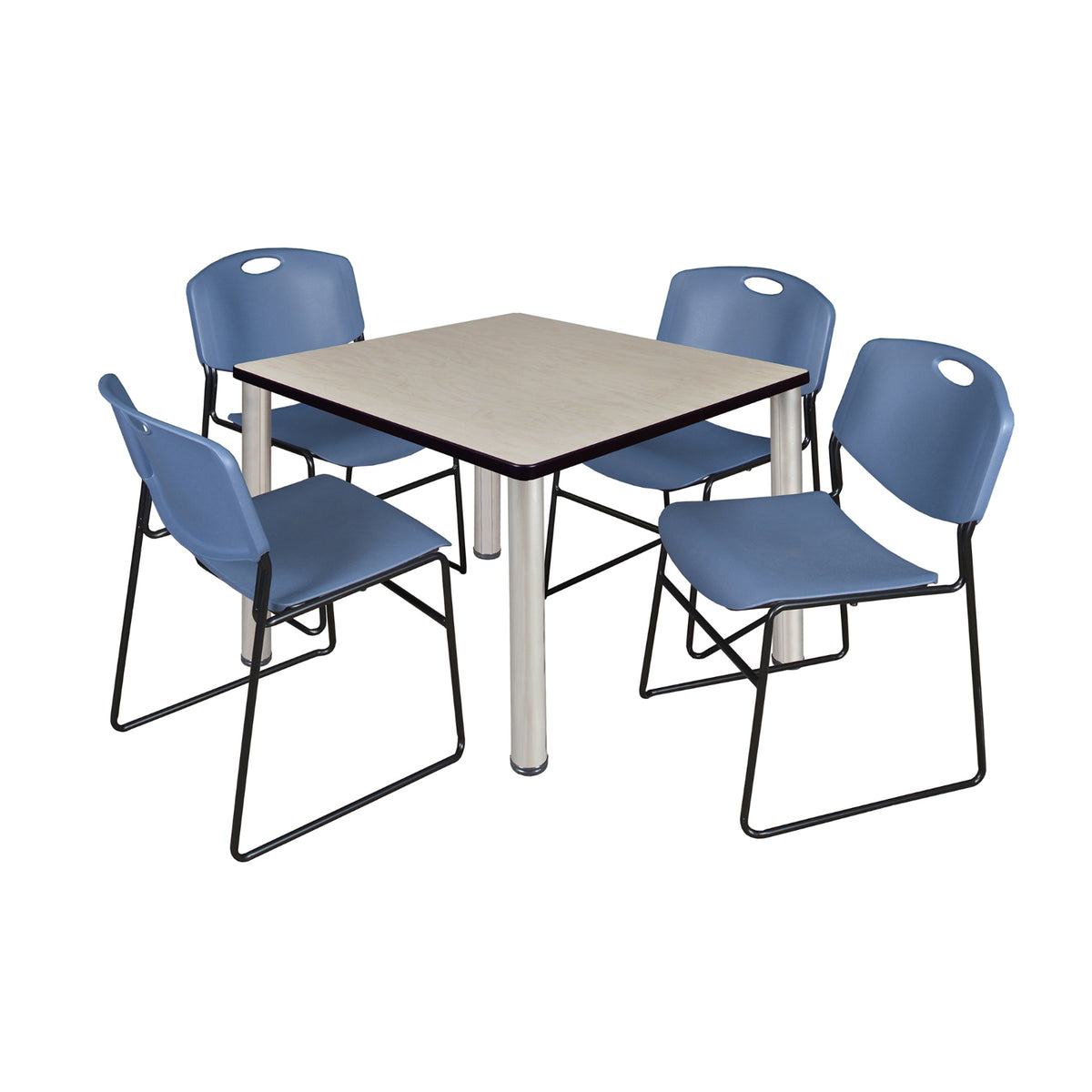 Kee Square Breakroom Table and Chair Package, Kee 36" Square Post-Leg Breakroom Table with 4 Zeng Stack Chairs