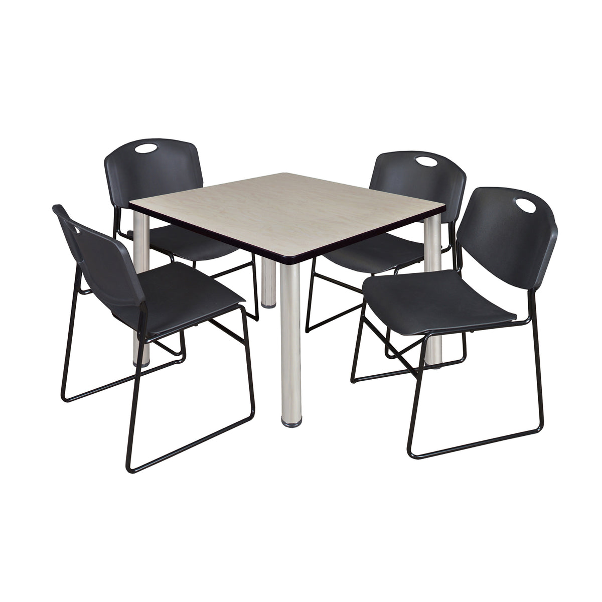 Kee Square Breakroom Table and Chair Package, Kee 36" Square Post-Leg Breakroom Table with 4 Zeng Stack Chairs