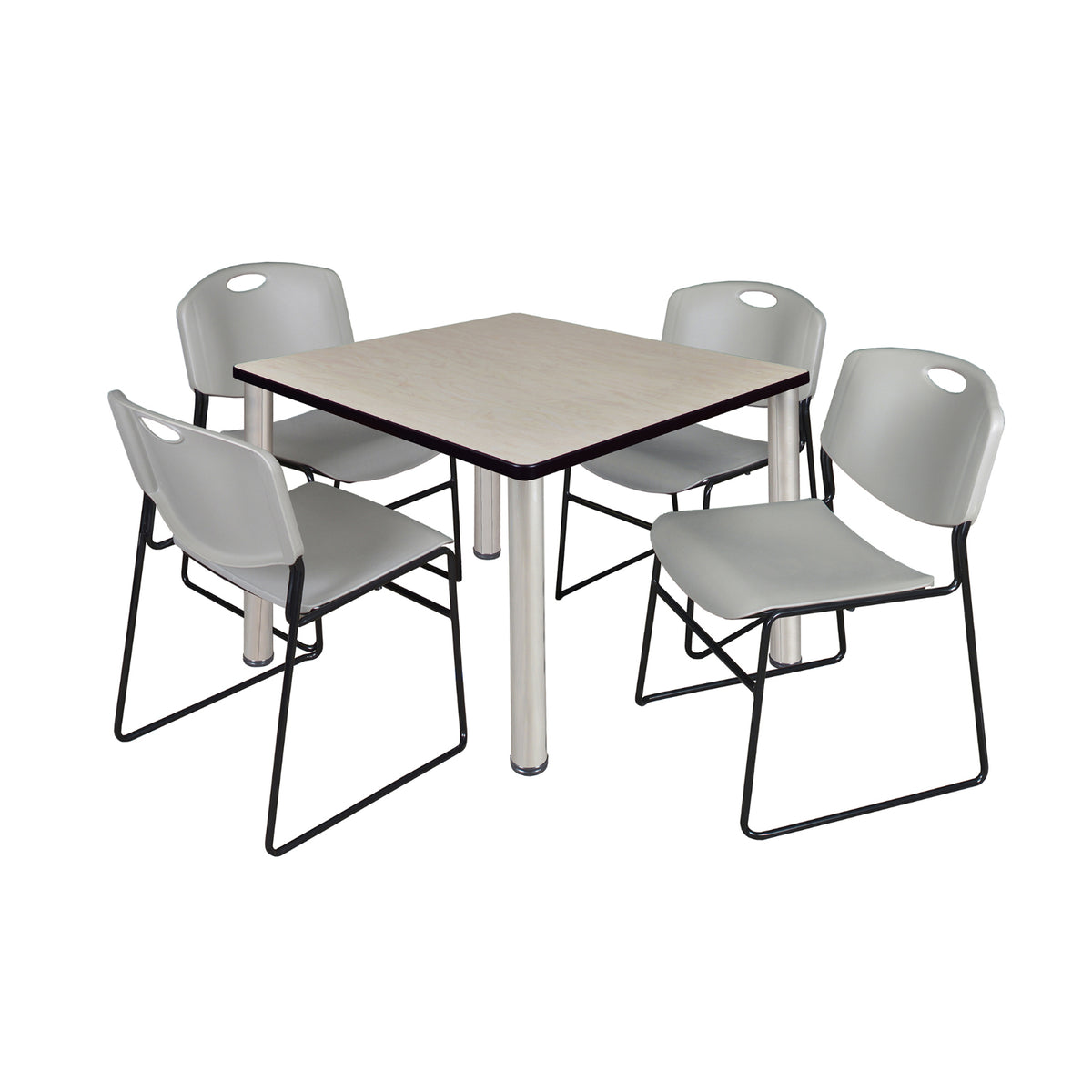 Kee Square Breakroom Table and Chair Package, Kee 36" Square Post-Leg Breakroom Table with 4 Zeng Stack Chairs