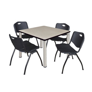 Kee Square Breakroom Table and Chair Package, Kee 36" Square Post-Leg Breakroom Table with 4 M Stack Chairs