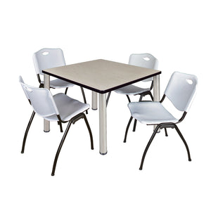 Kee Square Breakroom Table and Chair Package, Kee 36" Square Post-Leg Breakroom Table with 4 M Stack Chairs