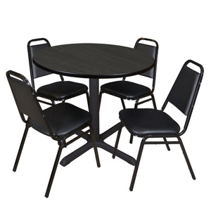 Cain Round Breakroom Table and Chair Package, Cain 36" Round X-Base Breakroom Table with 4 Restaurant Stack Chairs