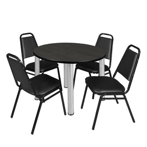 Kee Round Breakroom Table and Chair Package, Kee 36" Round Post-Leg Breakroom Table with 4 Restaurant Stack Chairs