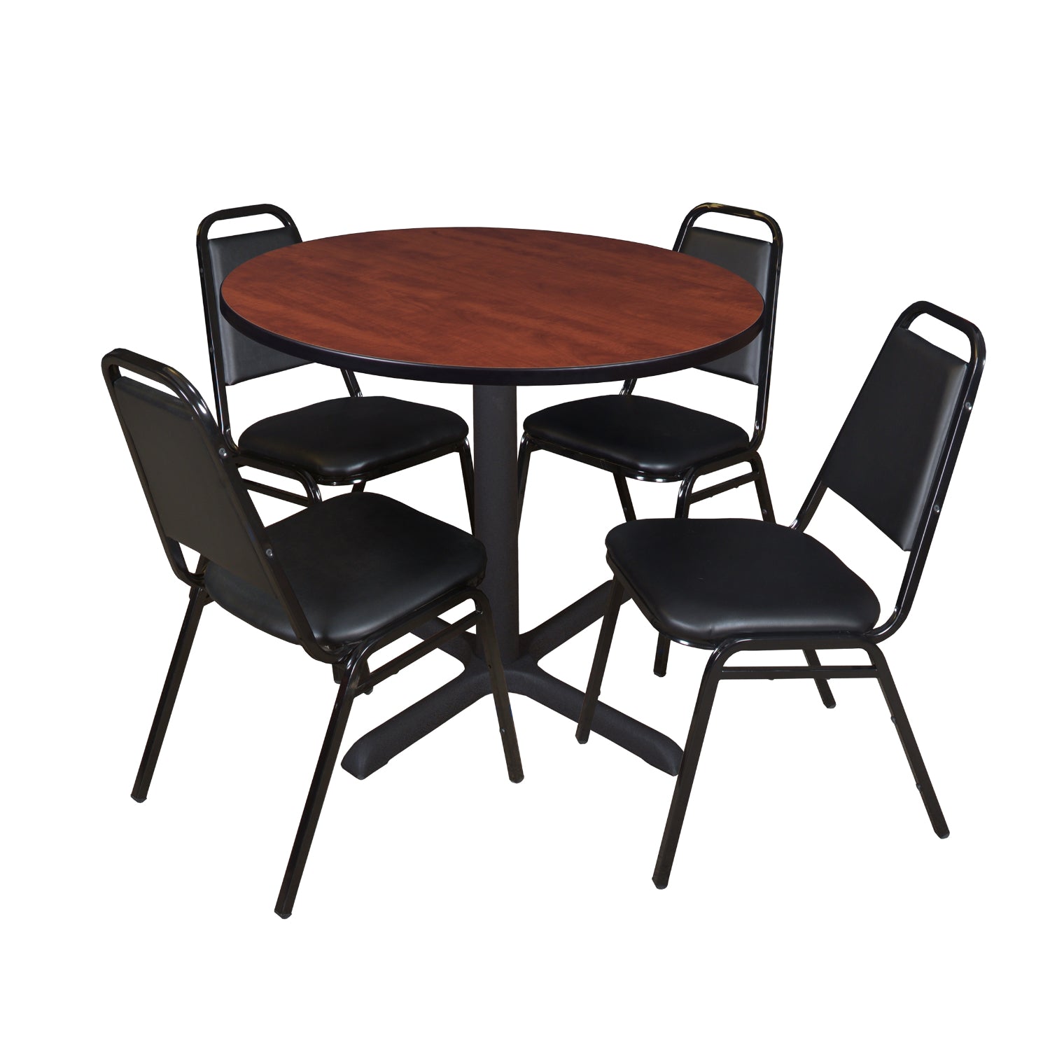 Cain Round Breakroom Table and Chair Package, Cain 36" Round X-Base Breakroom Table with 4 Restaurant Stack Chairs