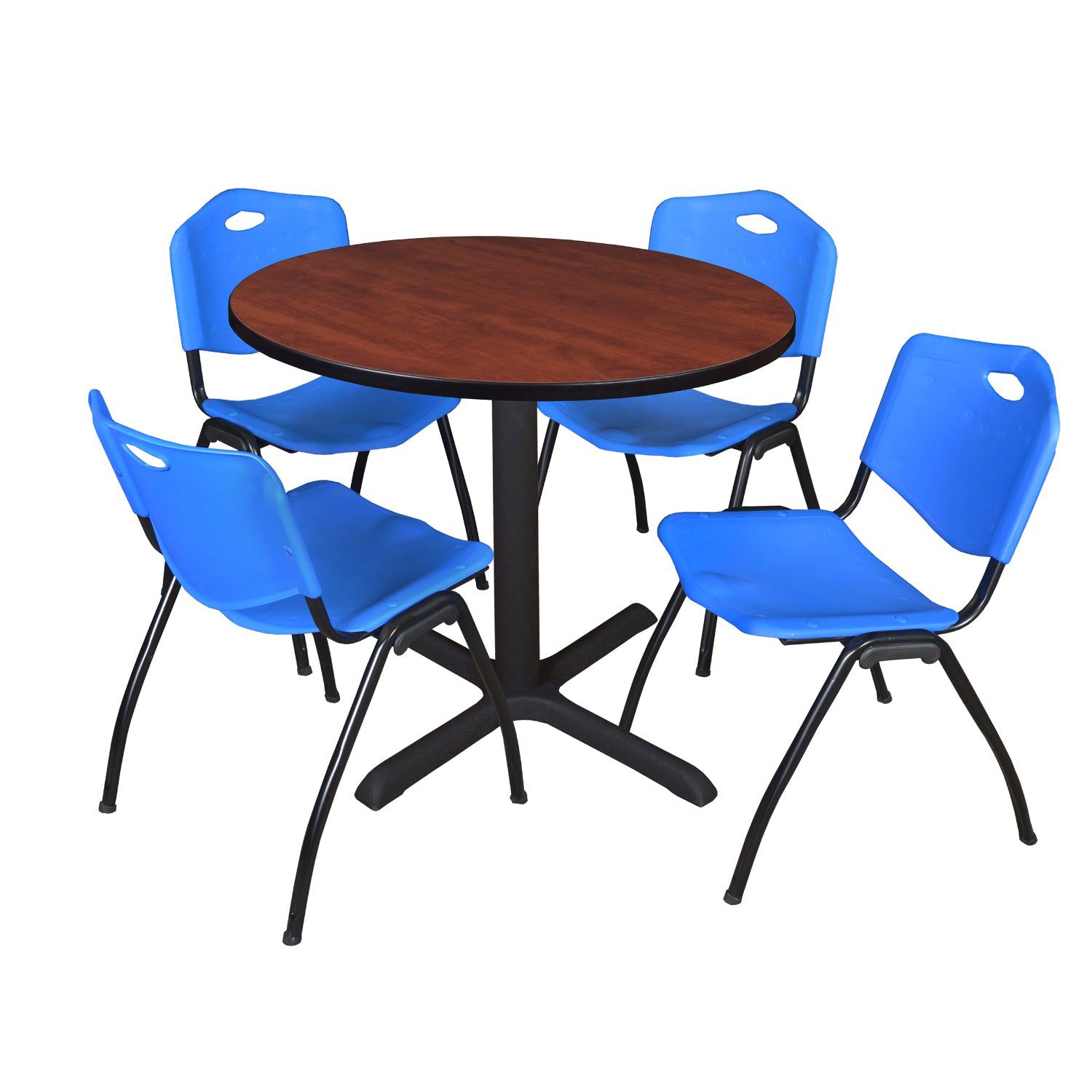 Cain Round Breakroom Table and Chair Package, Cain 36" Round X-Base Breakroom Table with 4 "M" Stack Chairs