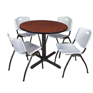 Cain Round Breakroom Table and Chair Package, Cain 36" Round X-Base Breakroom Table with 4 "M" Stack Chairs