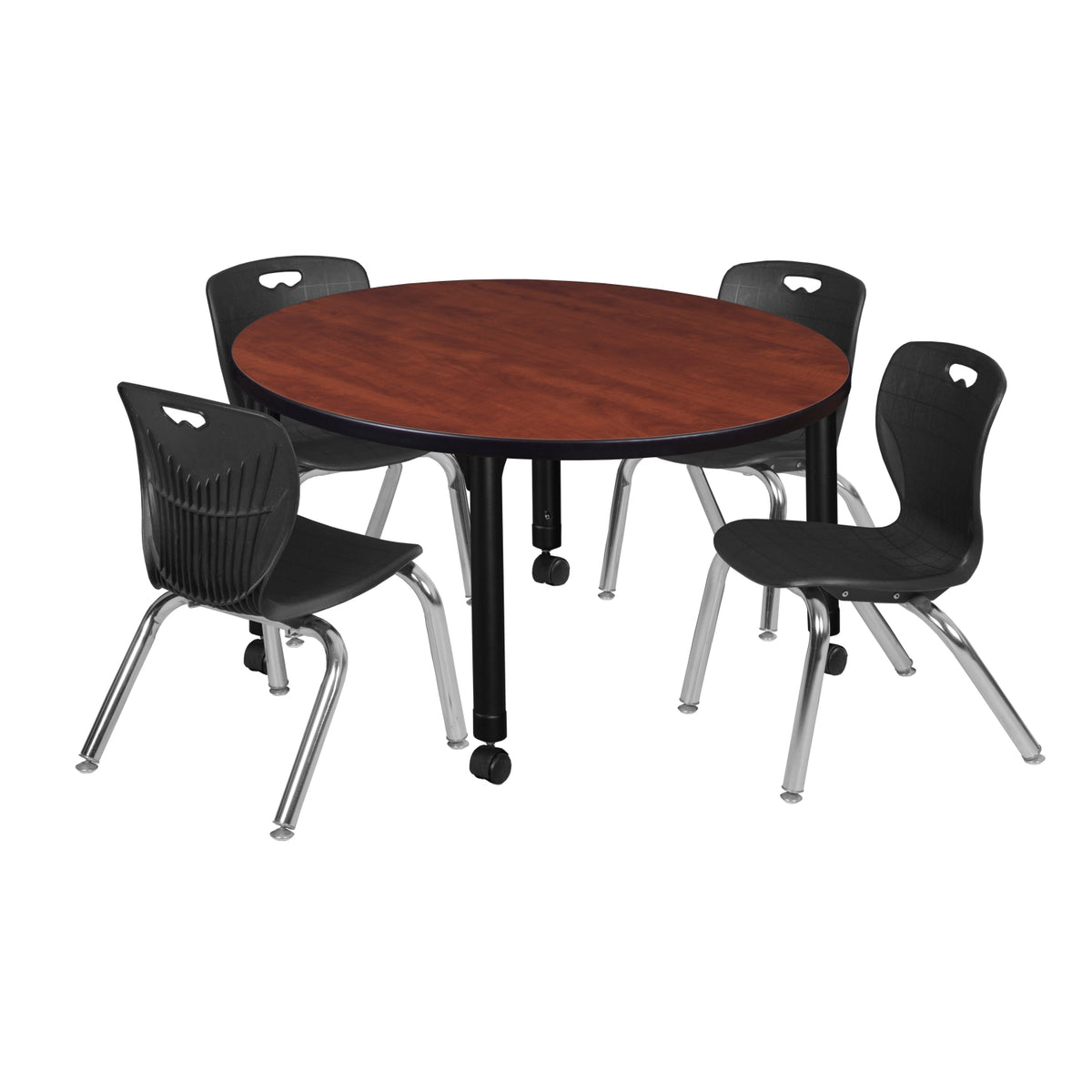 Kee Classroom Table and Chair Package, Kee 36" Round Mobile Adjustable Height Table with 4 Andy 12" Stack Chairs