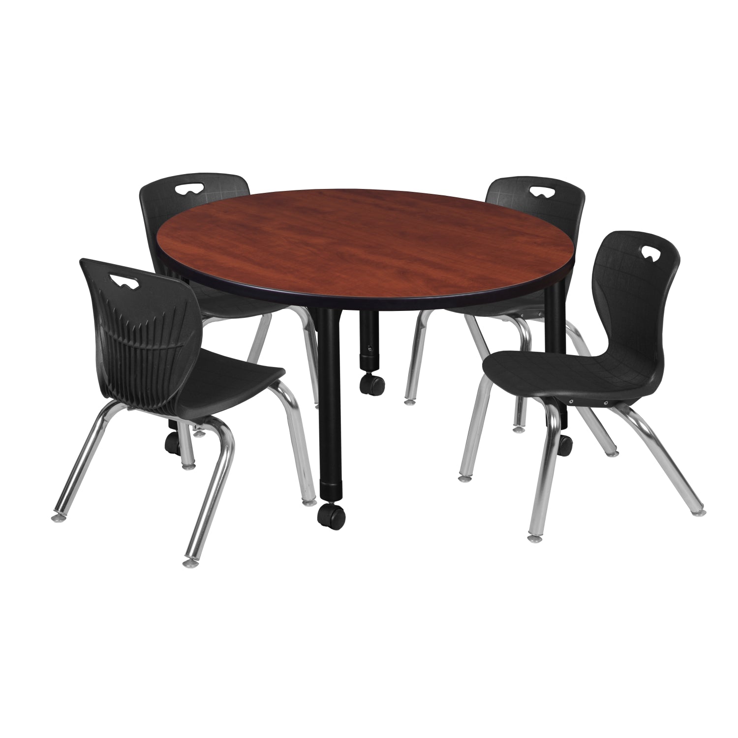 Kee Classroom Table and Chair Package, Kee 36" Round Mobile Adjustable Height Table with 4 Andy 12" Stack Chairs