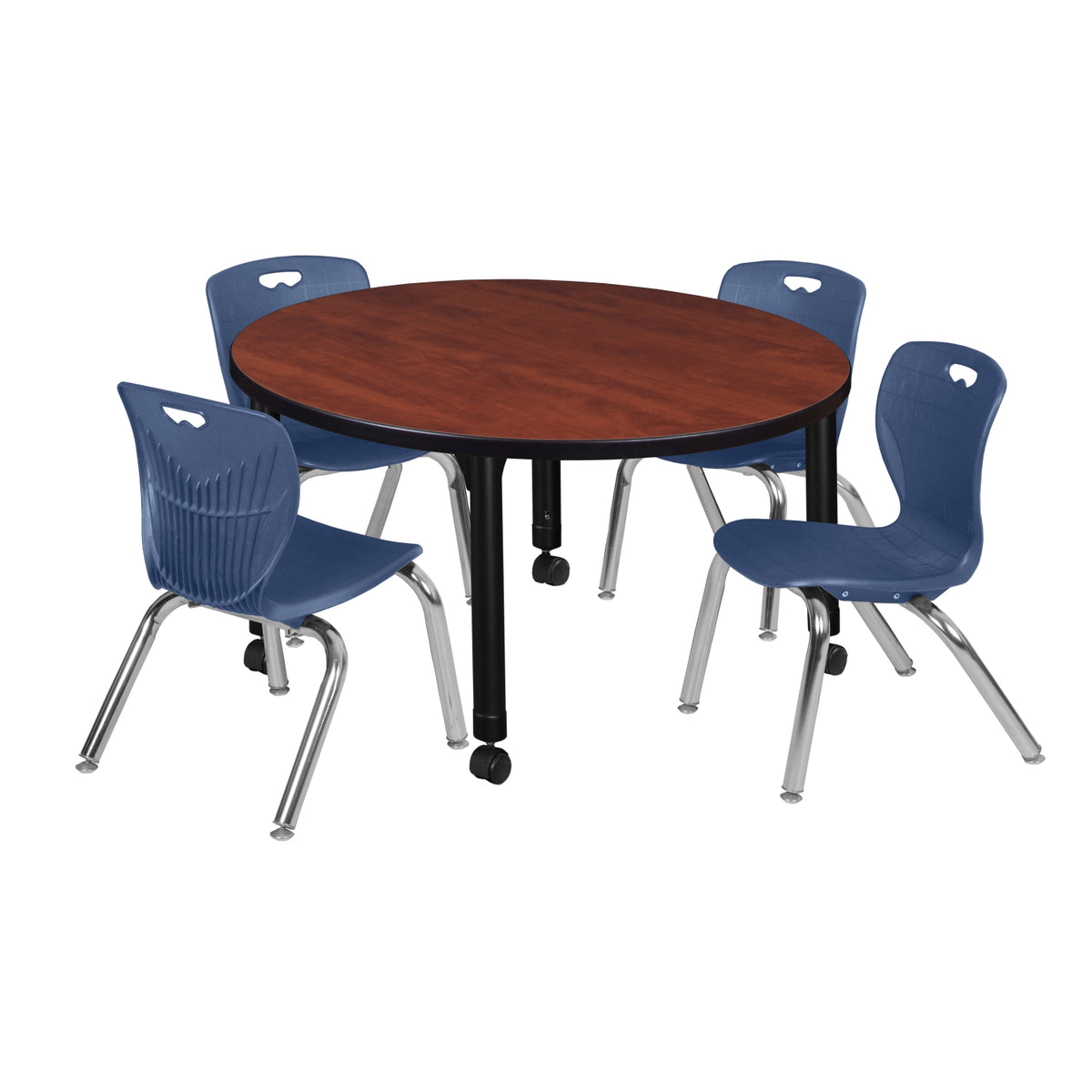 Kee Classroom Table and Chair Package, Kee 36" Round Mobile Adjustable Height Table with 4 Andy 12" Stack Chairs