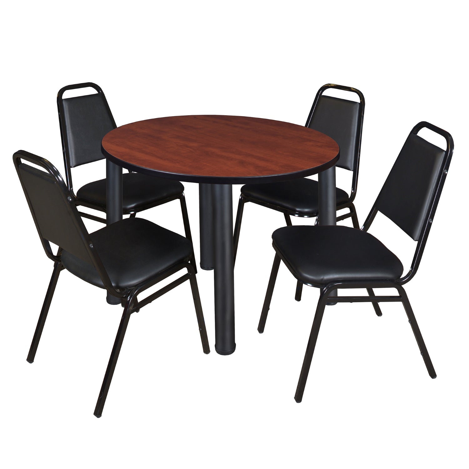 Kee Round Breakroom Table and Chair Package, Kee 36" Round Post-Leg Breakroom Table with 4 Restaurant Stack Chairs