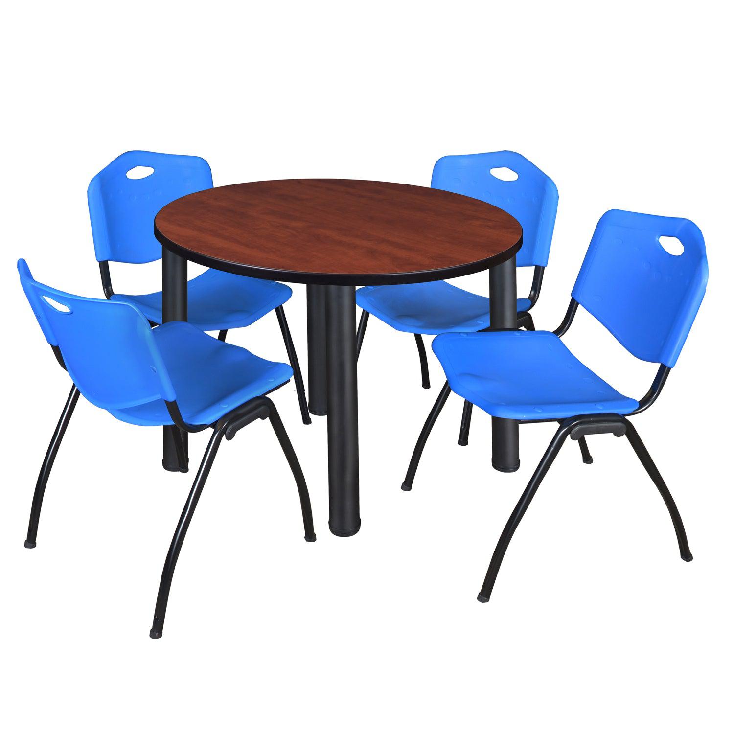 Kee Round Breakroom Table and Chair Package, Kee 36" Round Post-Leg Breakroom Table with 4 "M" Stack Chairs