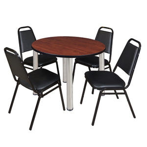 Kee Round Breakroom Table and Chair Package, Kee 36" Round Post-Leg Breakroom Table with 4 Restaurant Stack Chairs