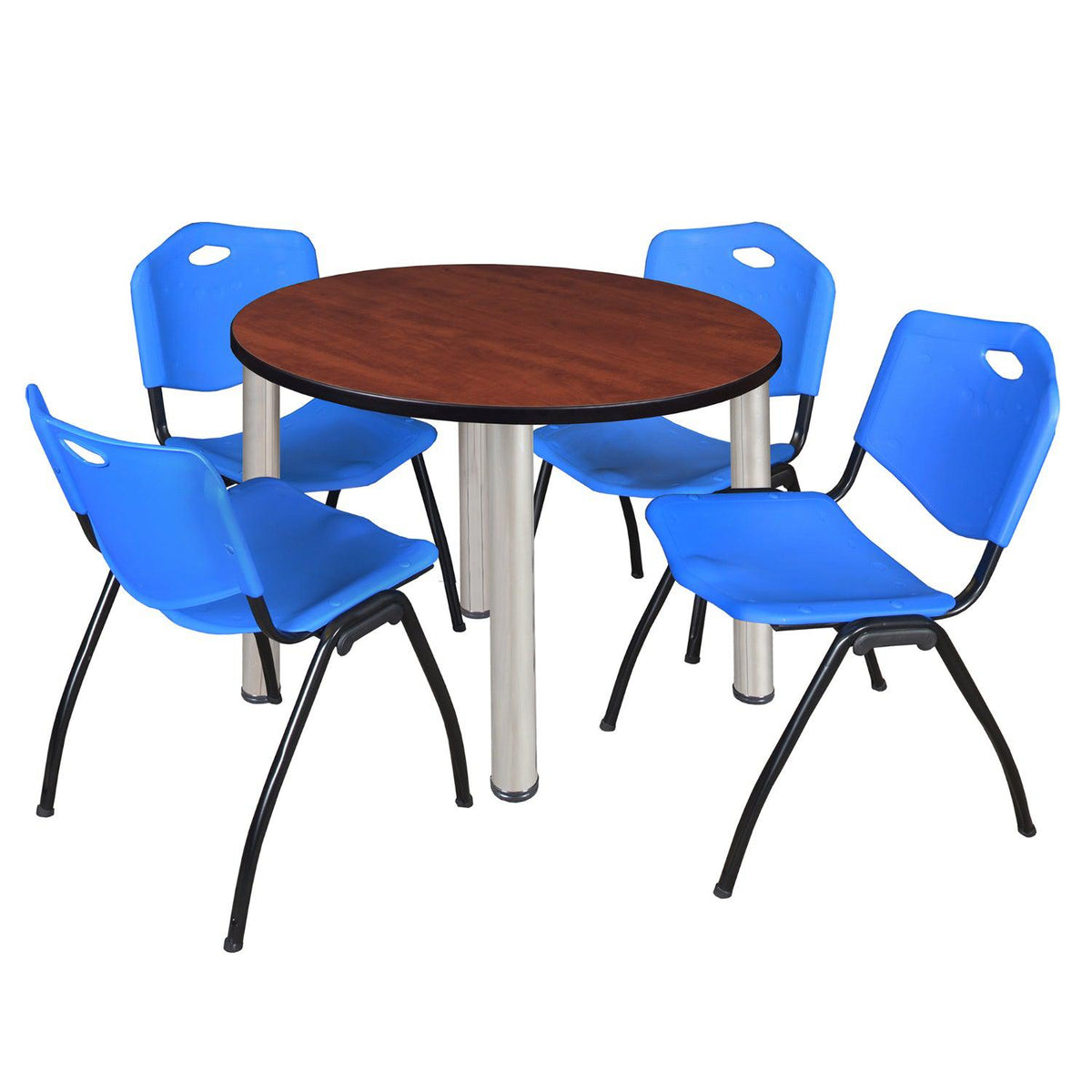 Kee Round Breakroom Table and Chair Package, Kee 36" Round Post-Leg Breakroom Table with 4 "M" Stack Chairs