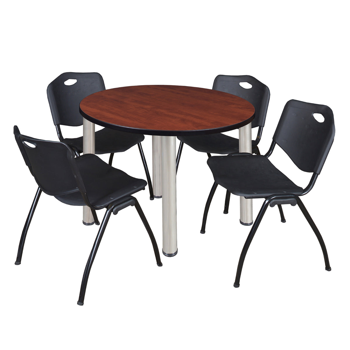 Kee Round Breakroom Table and Chair Package, Kee 36" Round Post-Leg Breakroom Table with 4 "M" Stack Chairs