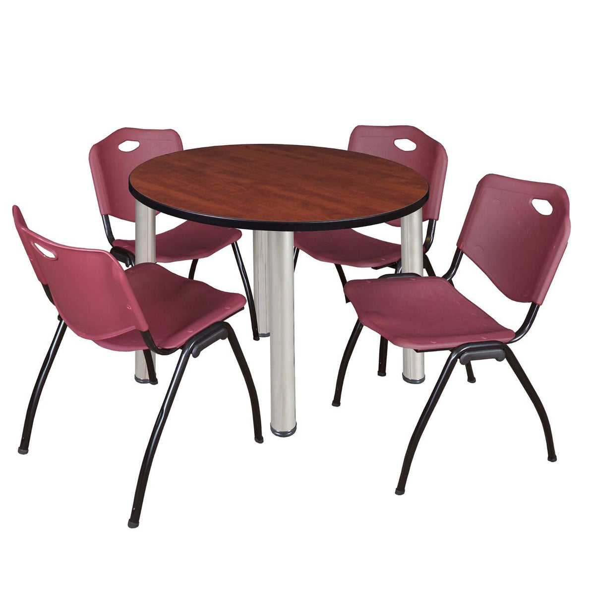 Kee Round Breakroom Table and Chair Package, Kee 36" Round Post-Leg Breakroom Table with 4 "M" Stack Chairs