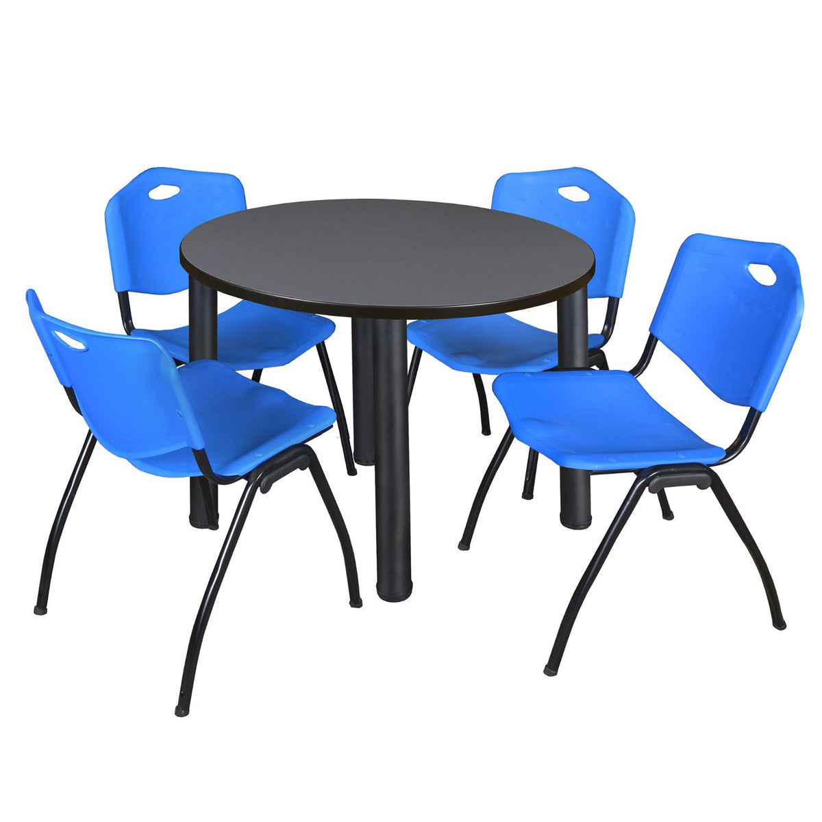 Kee Round Breakroom Table and Chair Package, Kee 36" Round Post-Leg Breakroom Table with 4 "M" Stack Chairs