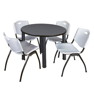 Kee Round Breakroom Table and Chair Package, Kee 36" Round Post-Leg Breakroom Table with 4 "M" Stack Chairs