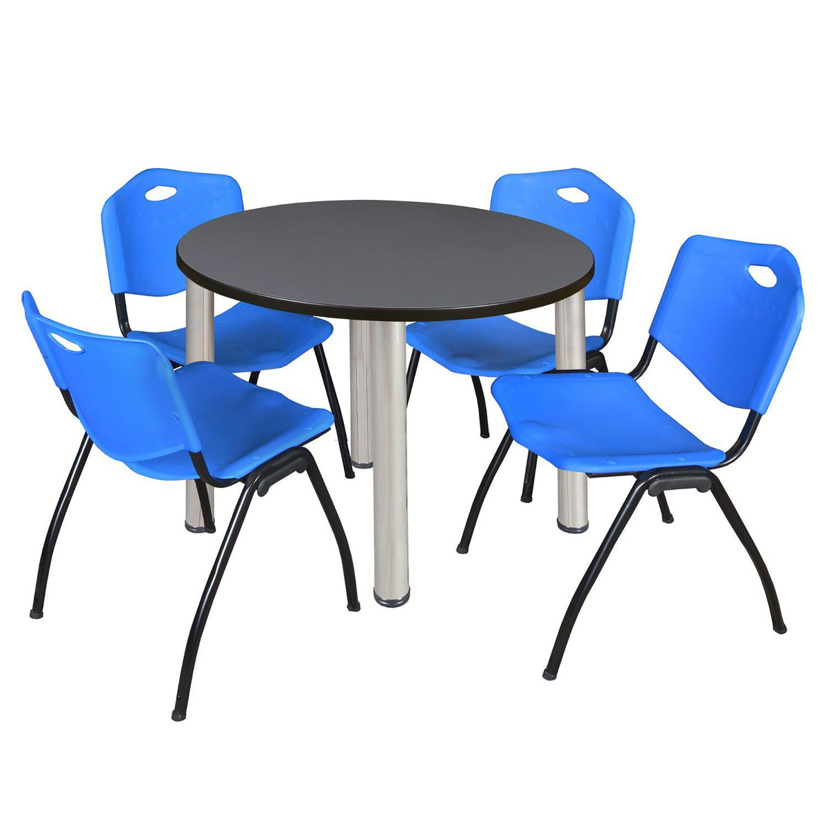 Kee Round Breakroom Table and Chair Package, Kee 36" Round Post-Leg Breakroom Table with 4 "M" Stack Chairs