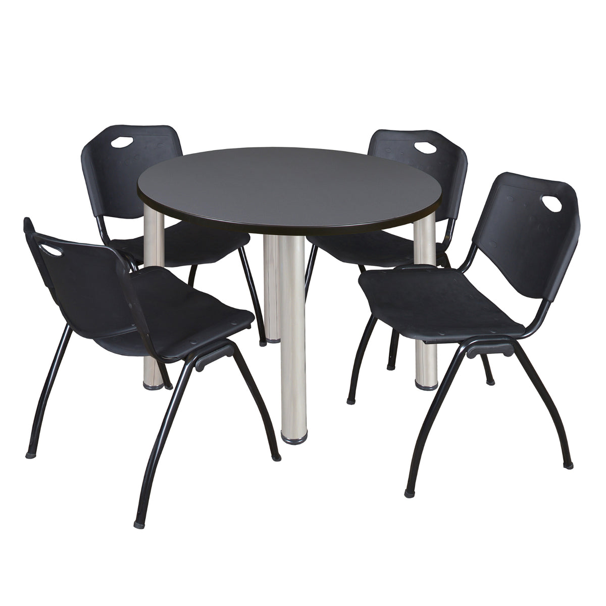 Kee Round Breakroom Table and Chair Package, Kee 36" Round Post-Leg Breakroom Table with 4 "M" Stack Chairs