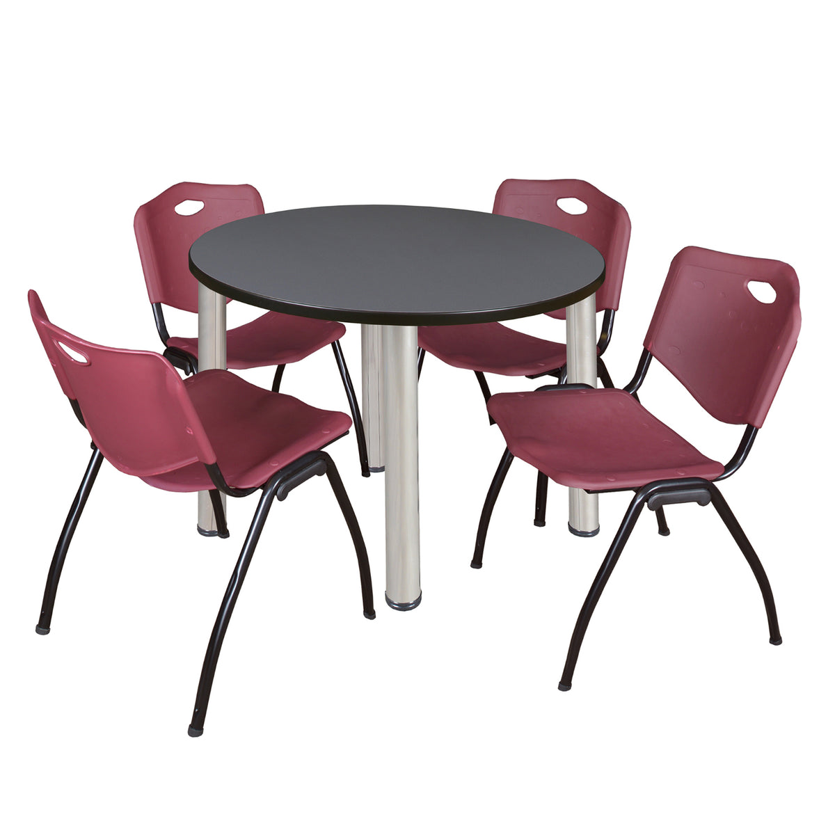 Kee Round Breakroom Table and Chair Package, Kee 36" Round Post-Leg Breakroom Table with 4 "M" Stack Chairs
