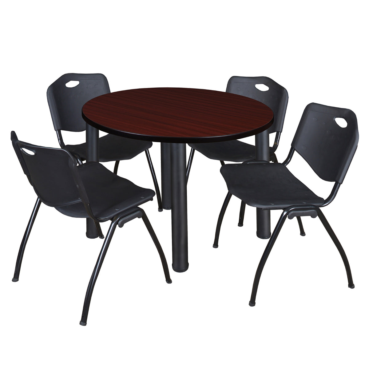 Kee Round Breakroom Table and Chair Package, Kee 36" Round Post-Leg Breakroom Table with 4 "M" Stack Chairs