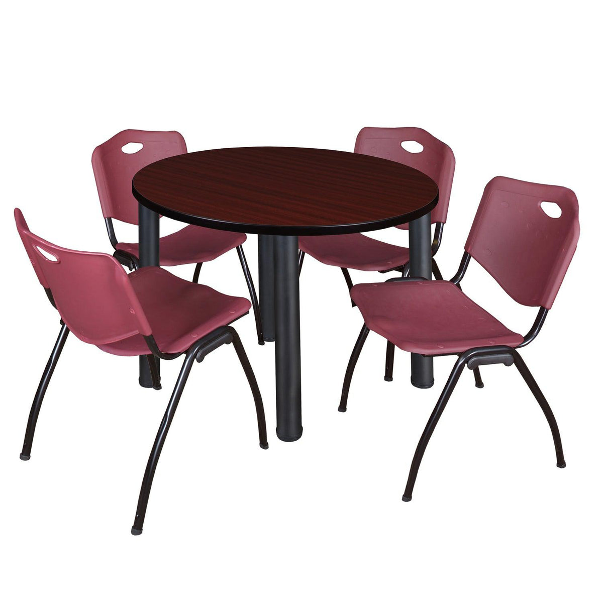 Kee Round Breakroom Table and Chair Package, Kee 36" Round Post-Leg Breakroom Table with 4 "M" Stack Chairs