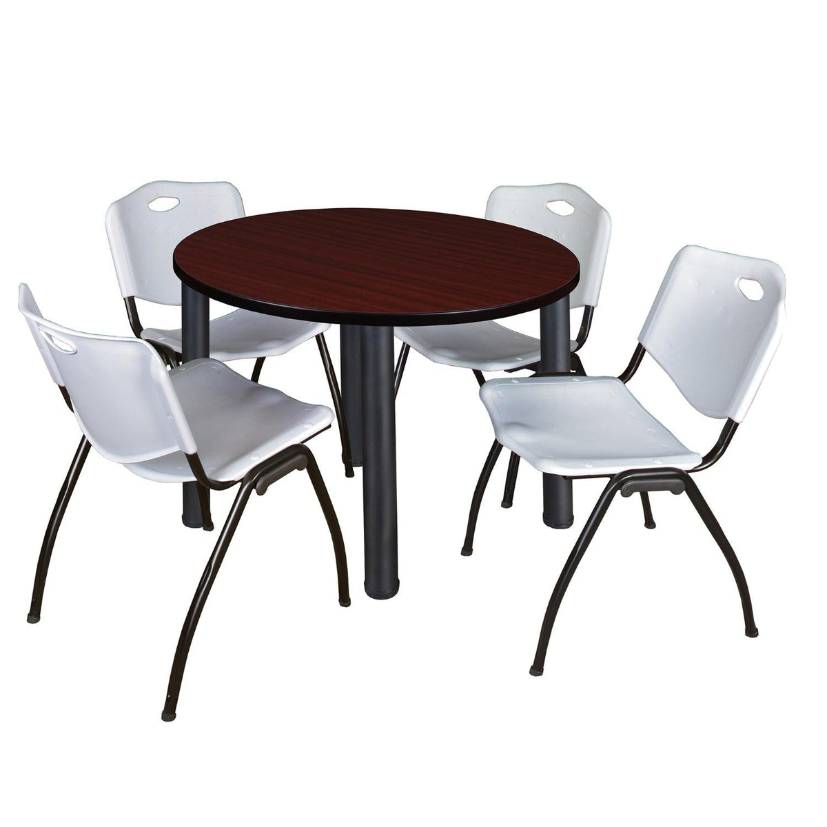 Kee Round Breakroom Table and Chair Package, Kee 36" Round Post-Leg Breakroom Table with 4 "M" Stack Chairs