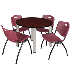 Kee Round Breakroom Table and Chair Package, Kee 36" Round Post-Leg Breakroom Table with 4 "M" Stack Chairs