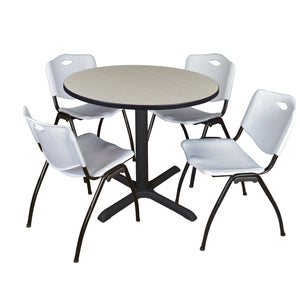 Cain Round Breakroom Table and Chair Package, Cain 36" Round X-Base Breakroom Table with 4 "M" Stack Chairs