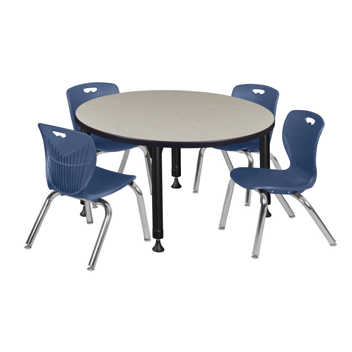 Kee Classroom Table and Chair Package, Kee 36" Round Adjustable Height Table with 4 Andy 12" Stack Chairs