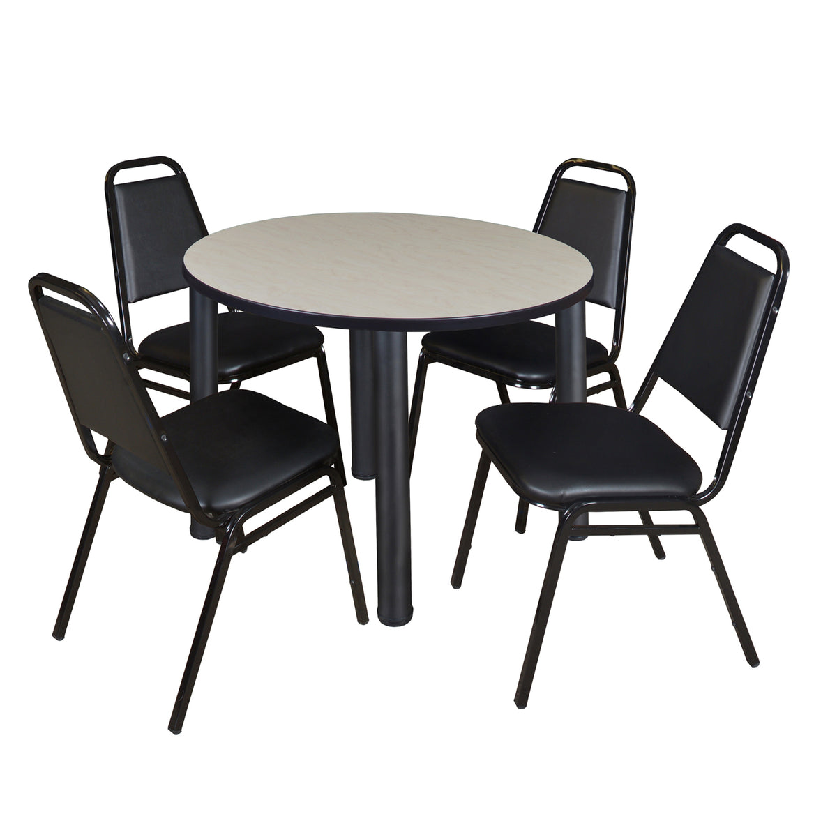 Kee Round Breakroom Table and Chair Package, Kee 36" Round Post-Leg Breakroom Table with 4 Restaurant Stack Chairs