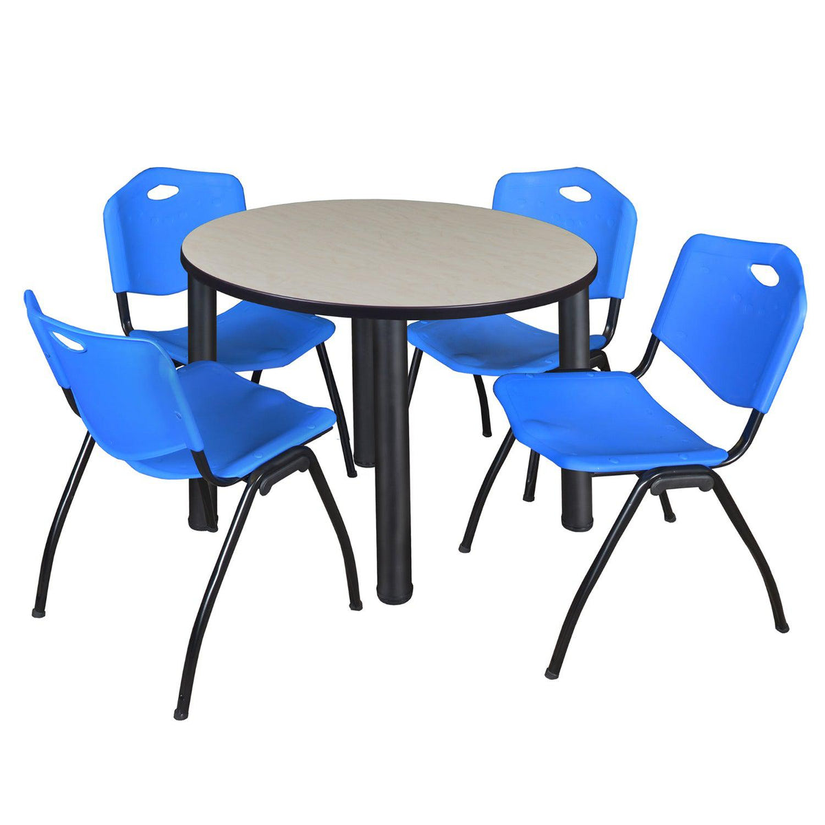 Kee Round Breakroom Table and Chair Package, Kee 36" Round Post-Leg Breakroom Table with 4 "M" Stack Chairs