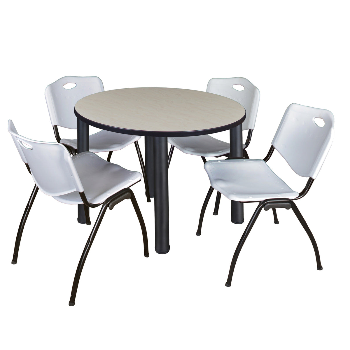 Kee Round Breakroom Table and Chair Package, Kee 36" Round Post-Leg Breakroom Table with 4 "M" Stack Chairs