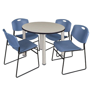 Kee Round Breakroom Table and Chair Package, Kee 36" Round Post-Leg Breakroom Table with 4 Zeng Stack Chairs