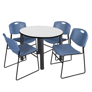 Kee Round Breakroom Table and Chair Package, Kee 36" Round Post-Leg Breakroom Table with 4 Zeng Stack Chairs