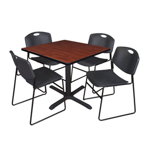 Cain Square Breakroom Table and Chair Package, Cain 42" Square X-Base Breakroom Table with 4 Zeng Stack Chairs