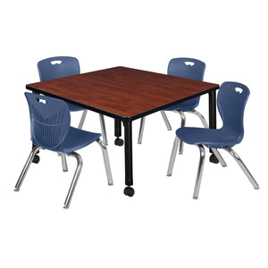 Kee Classroom Table and Chair Package, Kee 42" Square Mobile Adjustable Height Table with 4 Andy 12" Stack Chairs
