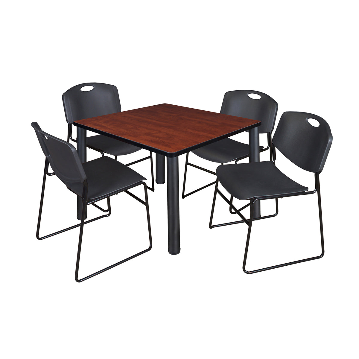 Kee Square Breakroom Table and Chair Package, Kee 42" Square Post-Leg Breakroom Table with 4 Zeng Stack Chairs