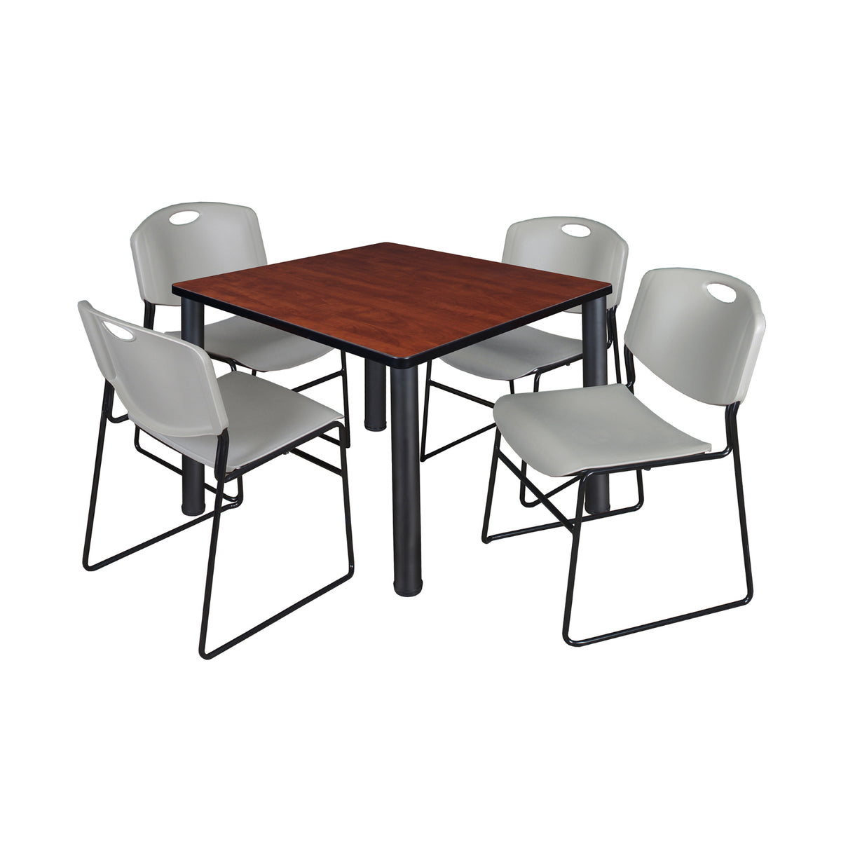 Kee Square Breakroom Table and Chair Package, Kee 42" Square Post-Leg Breakroom Table with 4 Zeng Stack Chairs