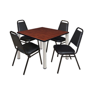 Kee Square Breakroom Table and Chair Package, Kee 42" Square Post-Leg Breakroom Table with 4 Restaurant Stack Chairs