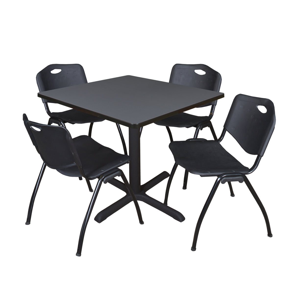 Cain Square Breakroom Table and Chair Package, Cain 42" Square X-Base Breakroom Table with 4 "M" Stack Chairs