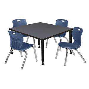 Kee Classroom Table and Chair Package, Kee 42" Square Adjustable Height Table with 4 Andy 12" Stack Chairs