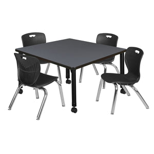 Kee Classroom Table and Chair Package, Kee 42" Square Mobile Adjustable Height Table with 4 Andy 12" Stack Chairs