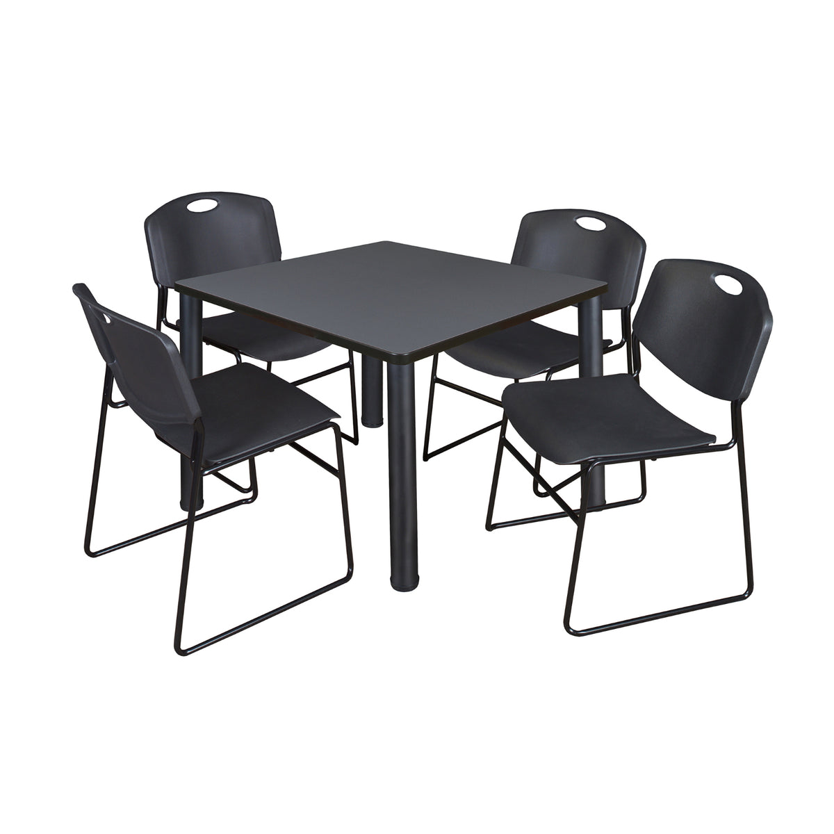 Kee Square Breakroom Table and Chair Package, Kee 42" Square Post-Leg Breakroom Table with 4 Zeng Stack Chairs