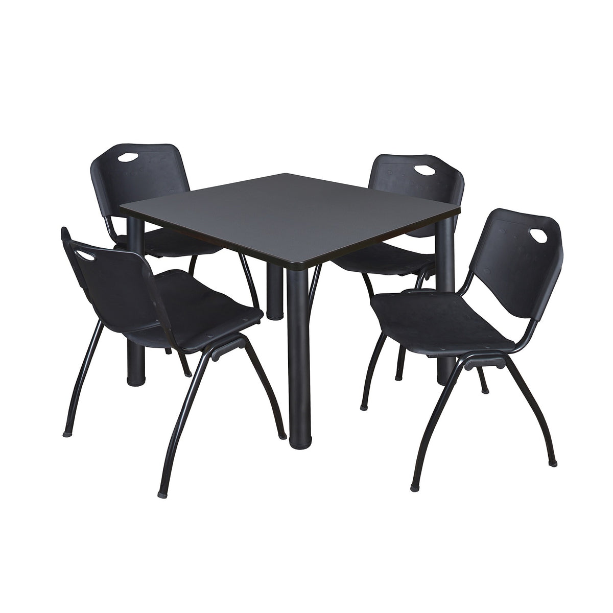 Kee Square Breakroom Table and Chair Package, Kee 42" Square Post-Leg Breakroom Table with 4 M Stack Chairs