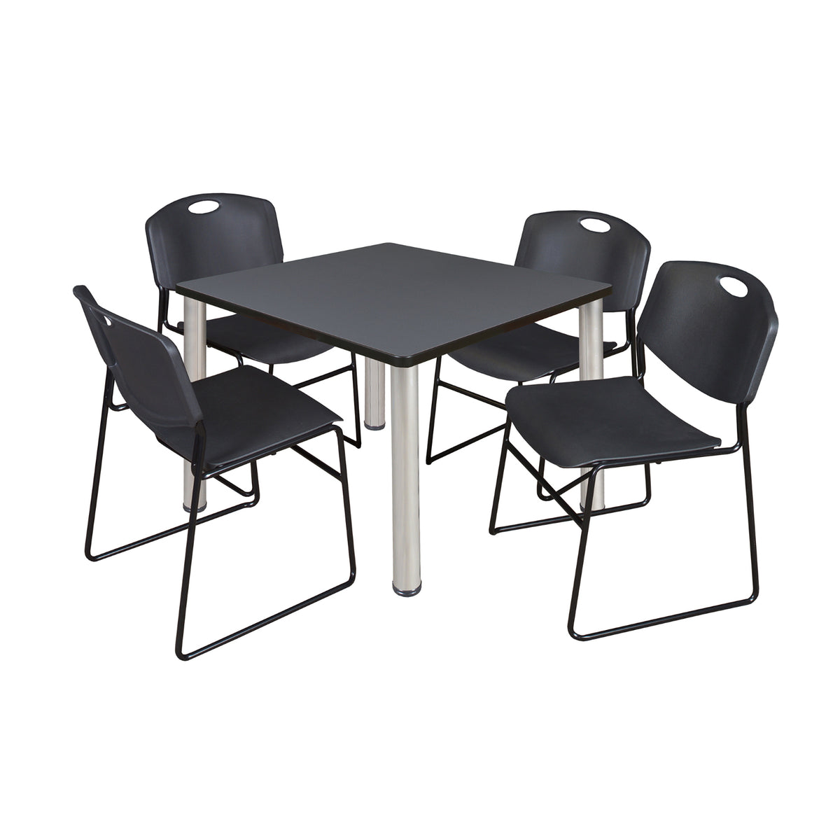 Kee Square Breakroom Table and Chair Package, Kee 42" Square Post-Leg Breakroom Table with 4 Zeng Stack Chairs
