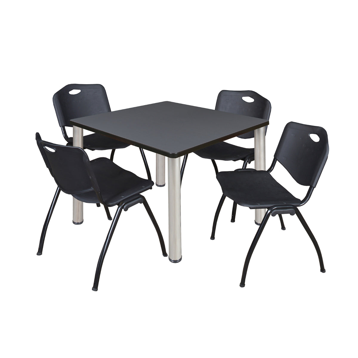 Kee Square Breakroom Table and Chair Package, Kee 42" Square Post-Leg Breakroom Table with 4 M Stack Chairs