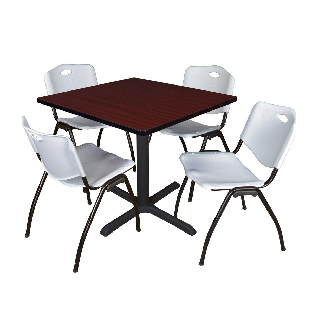 Cain Square Breakroom Table and Chair Package, Cain 42" Square X-Base Breakroom Table with 4 "M" Stack Chairs