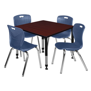 Kee Classroom Table and Chair Package, Kee 42" Square Adjustable Height Table with 4 Andy 18" Stack Chairs