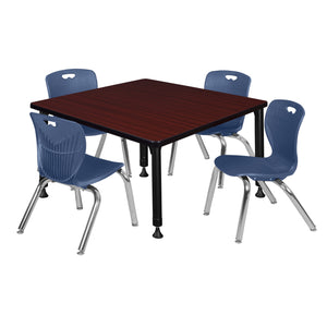 Kee Classroom Table and Chair Package, Kee 42" Square Adjustable Height Table with 4 Andy 12" Stack Chairs